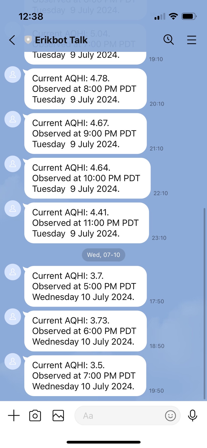 Screenshot of AQHI LINE bot notifications