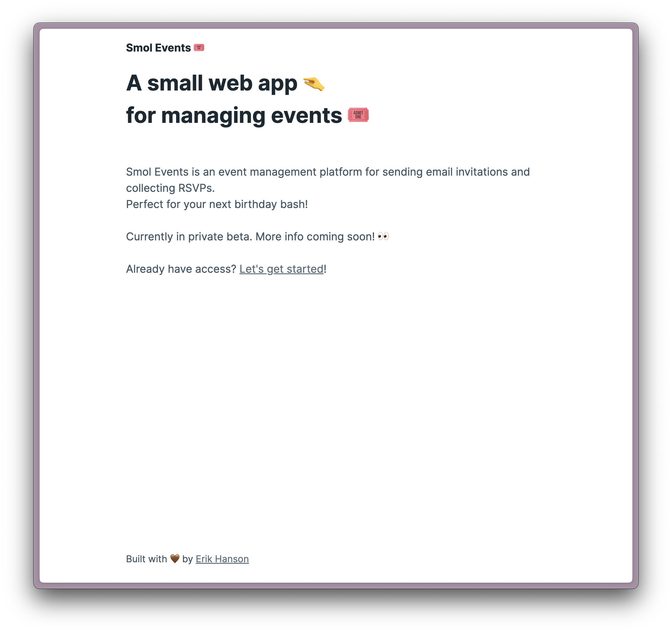 Smol Events homepage